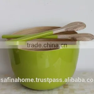 Set of 1 Bamboo Salad Bowl and 2 Bamboo Salad Servers thumbnail-1