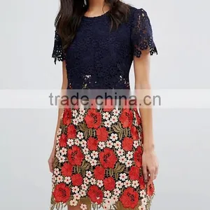 Beautiful Lace Dress Christmas Crocheted High Waist Short Sleeve Women Dress Fashion Party Club Short Dress thumbnail-1