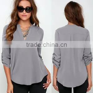 Elegant Womens Loose Scarf Collar V-NECK Chiffon Tops Long Sleeve OL Career T Shirts Casual Blouse thumbnail-1