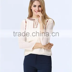 Latest Top Fashion Design Casual Lady Embroidery Blouse thumbnail-2