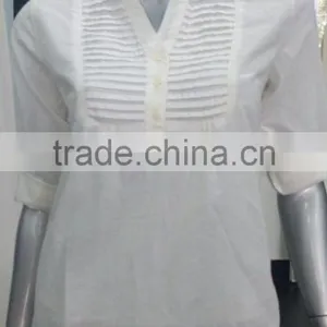 Ladies Button Down Shirts With Pintuck on Chest and Fold up Sleeve thumbnail-2