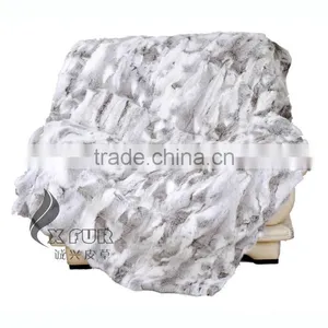 CX-D-11F Blue Patchwork Winter Genuine Rabbit Fur Fashion Rugs Throw thumbnail-5