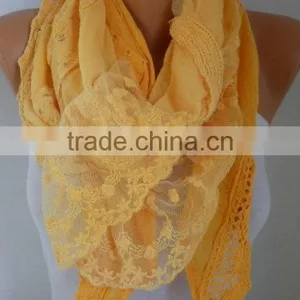 YellowScarf,Spring Summer Scarf, Easter Gift,Oversized Wrap, Lace Shawl, Gift Ideas for Her, Women Fashion Accessories thumbnail-2