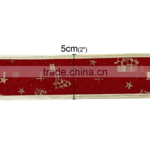 Red Tree Star Pattern Velvet Satin Ribbon For Christmas Decor thumbnail-3