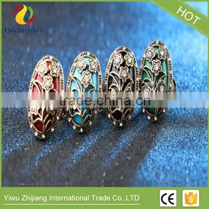 Colorful Unique Vintage Ring Oval Resin Jewelry Plating Gold Mosaic White Crystal Charm Flowers Ring For Women thumbnail-4