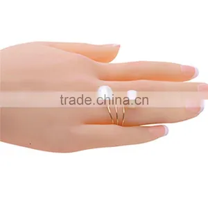 Gold-plated Alloy Double Pearls Knuckle Finger Spiral Ring thumbnail-1