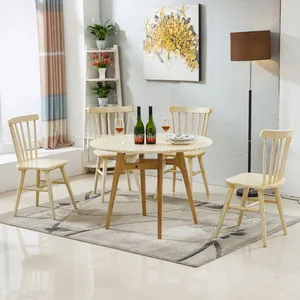 Modern Simple White and Black Round Wood Dining Table for Restaurant thumbnail-2