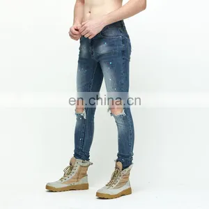 DiZNEW Wholesale Fashion Ripped Denim Pants Custom Printed Blue Ripped Casual Jeans thumbnail-4