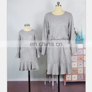 2019 New Autumn Family Look Mother Daughter Dress Long Sleeve Ruffle Grey Mom and Girls Dress (this Link for WOMAN) thumbnail-1