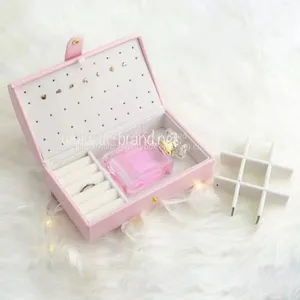 2021 Custom Logo Small PU Leather Jewelry Box Organizer Velvet Travel Earring Ring Necklace Storage Case For Girls thumbnail-3