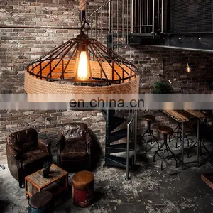 Popular Industrial Fancy Hemp Rope Lamp Edison Pendant Light thumbnail-2