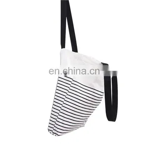 Wholesale Shopping Cotton Canvas Stripe Women Carrying Tote Bag With Bottom thumbnail-5