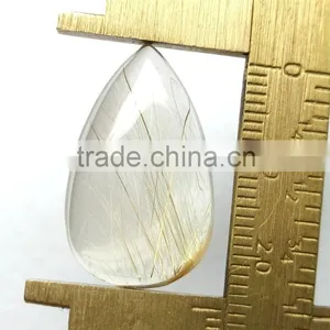 Pear Golden Rutile Stone / Natural Rutile Cabochon Gemstone / Rutilated Quartz / thumbnail-2