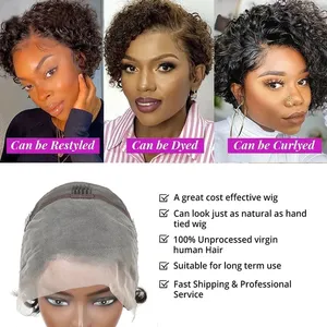 Short Kinky Curly Human Hair Lace Frontal Wig Pixie Cut Wig Human Hair 13X4 Lace Front Natural Brazilian Hair Wigs For Women thumbnail-3
