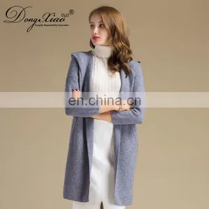 Casual Vintage Women's Winter Coat Custom Knitted Pure Cashmere Cardigan With Hood Winter Sweater thumbnail-4