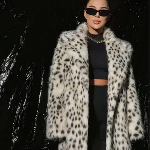 2025 Autumn Winter New Leopard Print Women’s Coat Mid-Length With Suit Collar Faux Fox Fur Overcoat thumbnail-1