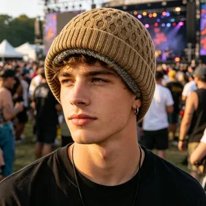 Fleece Lined Cable Knit Cuffed Beanie Warm Winter Thermal Skull Cap Soft Thick Windproof Outdoor Hat Custom Logo Wholesale thumbnail-2