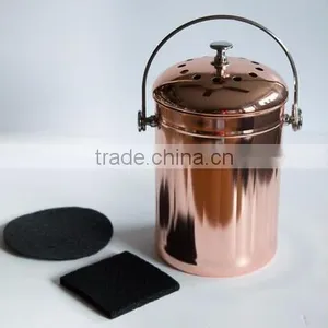 Copper-Plated Stainless Steel Kitchen Compost Bin With Two Odor-Absorbing Filters - 1 Gallon thumbnail-1