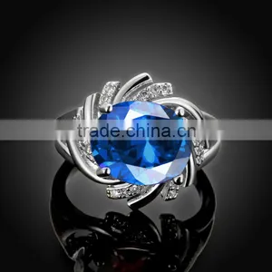 2015 Latest Popular Single Big Blue Neelam Stone Gold Ring Designs for Women Ladies Quality Choice thumbnail-4