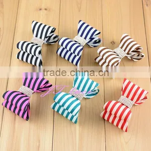 Satin Fabric Stripe Hair Bow- Rhinestone Bow - Shoes Bow - Bracelet Bow thumbnail-1
