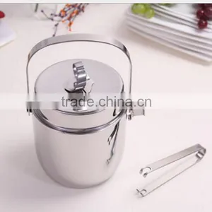 Custom Small Stainless Steel Ice Bucket and Tongs- Double Wall Beer Ice Bucket With Opener Wholesale thumbnail-1
