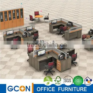 Wholesale Melamine Office Workstation Group in Elm Color MDF Booad and Glass Partition thumbnail-1