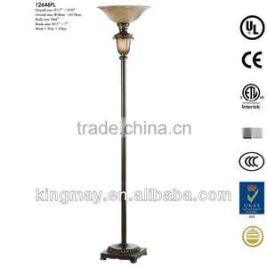 Antique Uplight Torchiere Floor Lamp With Dual Glass Shade thumbnail-1