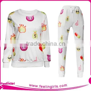 Reasonable Price Women Emoji Print White Pullover Hoody Sweater thumbnail-1