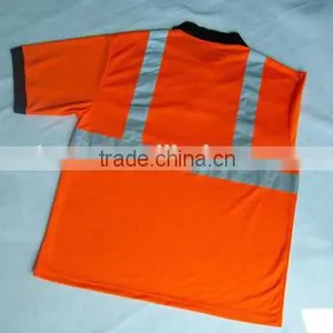 Fluorescent Orange Color High Visibility Safety Polo Shirt Summer Running Reflective Walking Shirt thumbnail-2
