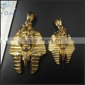 Stainless Steel Gold Plated Pharaoh Big Pendant Cuban Necklace Chain thumbnail-2
