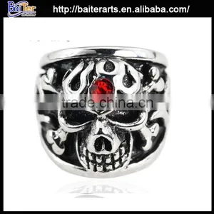 Wholesale Vintage Titanium Blue Stone Skull Ring thumbnail-3