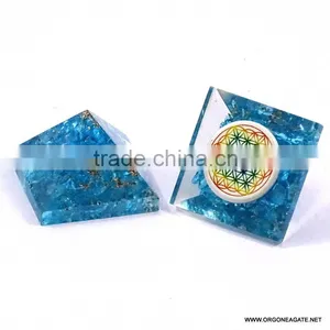 Blue Onyx Baby Orgone Pyramid With Flower Of Life | Orgonite Agate thumbnail-4
