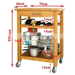 High Quality Bamboo Wheeled Kitchen Trolley With Basket Kitchen Storage Cart Kitchen Storage Rack With Drawer thumbnail-3