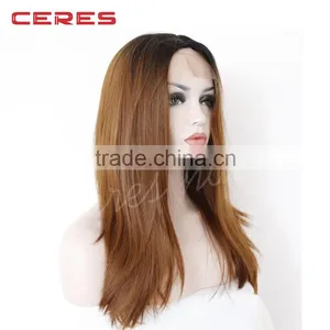 Synthetic Hair Black Root Brown Ombre Straight Lace Front Wig Hair Wigs thumbnail-2