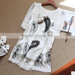 High Quality Women Garment Casual Dress Clothing Wholesale Supplier Printing Loose Chiffon Shirts thumbnail-1