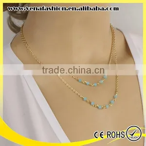 Blue Crystal Beads Simple Sexy Gold Plated Necklace thumbnail-1