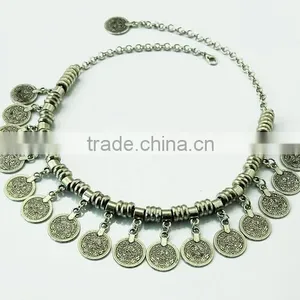Chunky Punk Tribal Retro Antique Silver Coins Plated Alloy Bib Choker Necklace thumbnail-6