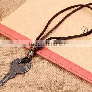 Rock Mens Retro Big Alloy Key Pendant Leather Necklace Jewelry Key Leather Necklace thumbnail-5
