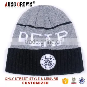Custom Acrylic Cuff Beanie Knitted Hat With Custom Patch thumbnail-3