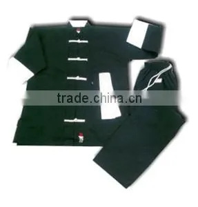 Unisex Black With Red Handmade Buttons Long Sleeves Chinese Tang Fitted Costume thumbnail-1