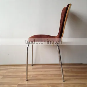 The Standard Stacking Brown Fabric Upholstery Plywood Dining Chair With Chrome Tube Legs thumbnail-4