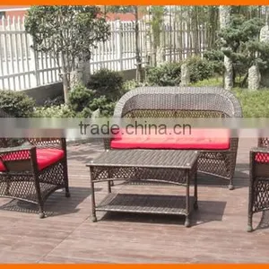 Chinese Style Round Rattan Cane Sofa Set 4Pcs thumbnail-1