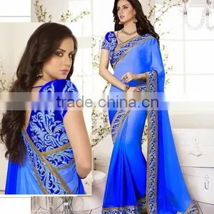 OFF WHITE GEORGETTE ON NET SAREE thumbnail-6