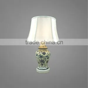 Powder Coating Metal Base Printing Ceramic Body With Fabric Lampshade Modern Bedside Table Lamp thumbnail-1
