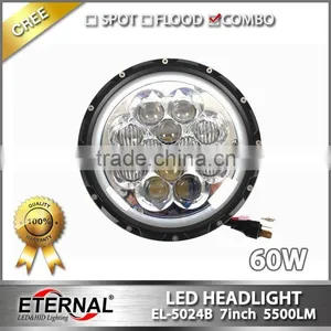 60W Round 7inch LED Headlight Replacement for Offroad Jeep Wrangler TJ JK CJ YJ 4x4 Vehicles Ford Harley Motorcycle thumbnail-1