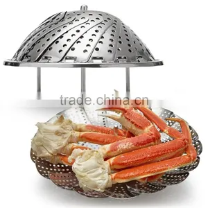 Stainless Steel Foldable Food Vegetable Steamers Basket Kitchen Cooking Veggie Collapsible Insert Healthy Adjustable Steamer thumbnail-1