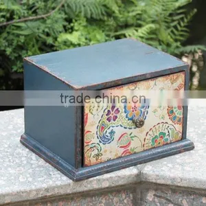 Antique Blue Small Wooden Cabinet thumbnail-1