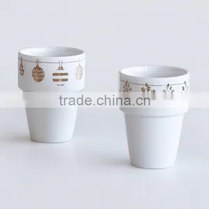 Set of 2 Stackable Coffee Cups, Porcelain With Decal Printing thumbnail-3