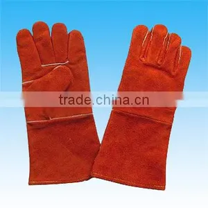 Red Color Safety Gloves,Cow Split Leather Work Glove,Leather Welding Gloves thumbnail-1