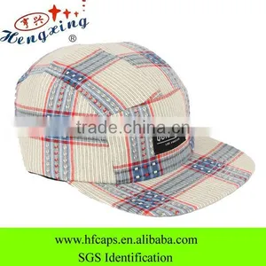 Chambray 5 Panel Cap Flat Brim Custom 5 Panels Cotton Twill Cap thumbnail-1